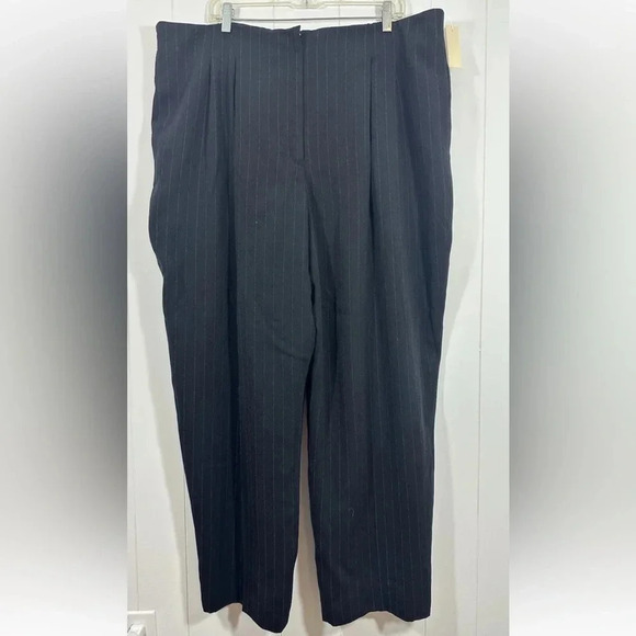 NWT Amanda Smith Fully Lined BLACK Pinstriped Dress PANTS Trousers Plus Sz 24W - Picture 1 of 8